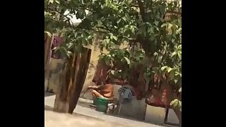 Indian Skinny Aunty Taking Outdoor Bath